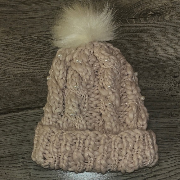 Betsey Johnson Blush Knit Beanie with Faux Fur Pom - Picture 5 of 5